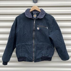 Carhartt Dark Blue Jean Jacket with Gray Collar
